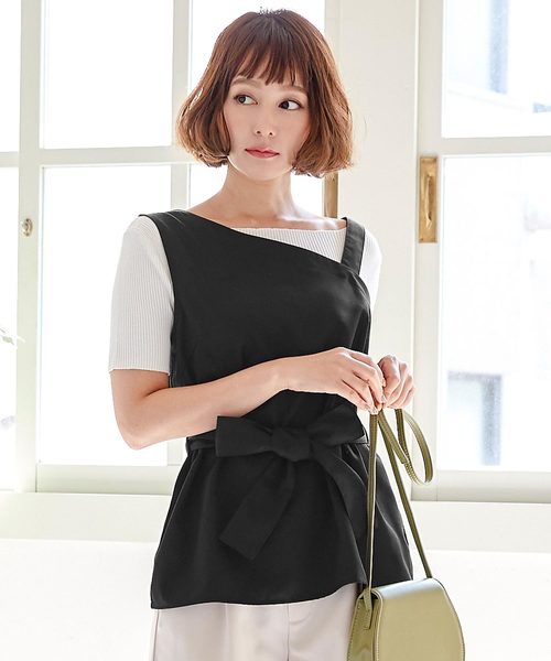 KOBE LETTUCE（コウベレタス）の「2WAYツイル素材ウエストリボンワンショルダートップス（シャツ/ブラウス・レディース・ブラック/ベージュ/ダークオレンジ・FREE）」の2枚目の写真