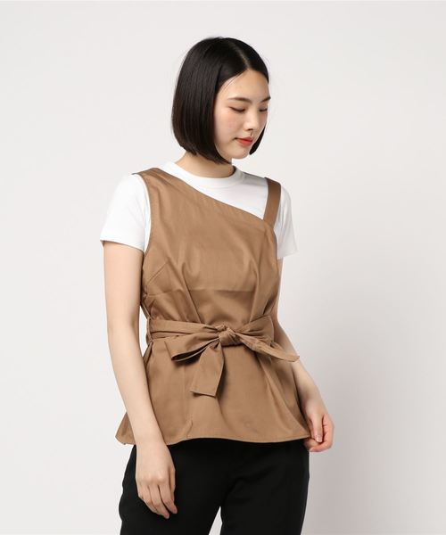 KOBE LETTUCE（コウベレタス）の「2WAYツイル素材ウエストリボンワンショルダートップス（シャツ/ブラウス・レディース・ブラック/ベージュ/ダークオレンジ・FREE）」の7枚目の写真