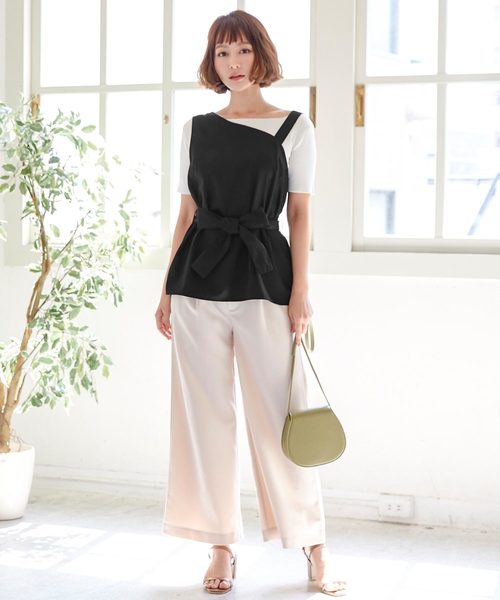 KOBE LETTUCE（コウベレタス）の「2WAYツイル素材ウエストリボンワンショルダートップス（シャツ/ブラウス・レディース・ブラック/ベージュ/ダークオレンジ・FREE）」の10枚目の写真
