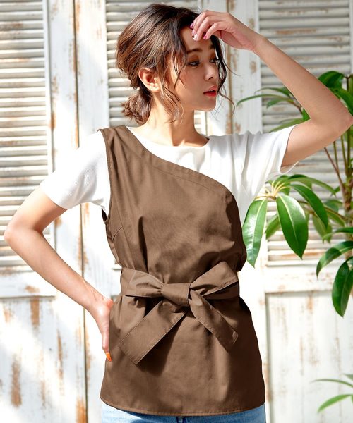 KOBE LETTUCE（コウベレタス）の「2WAYツイル素材ウエストリボンワンショルダートップス（シャツ/ブラウス・レディース・ブラック/ベージュ/ダークオレンジ・FREE）」の11枚目の写真