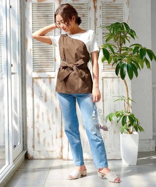 KOBE LETTUCE（コウベレタス）の「2WAYツイル素材ウエストリボンワンショルダートップス（シャツ/ブラウス・レディース・ブラック/ベージュ/ダークオレンジ・FREE）」の12枚目の写真