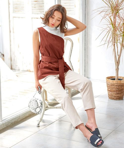 KOBE LETTUCE（コウベレタス）の「2WAYツイル素材ウエストリボンワンショルダートップス（シャツ/ブラウス・レディース・ブラック/ベージュ/ダークオレンジ・FREE）」の13枚目の写真