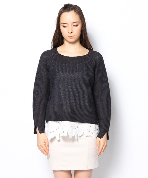 BEARDSLEY ビアズリー　裾レース　ニット　黒　ブラック 裾レースニット （ニット・セーター）｜BEARDSLEY / ビアズリー