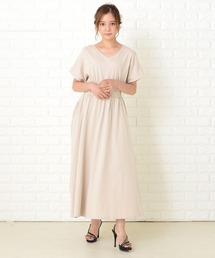 シンプル無地ウエストシャーリングマキシワンピース