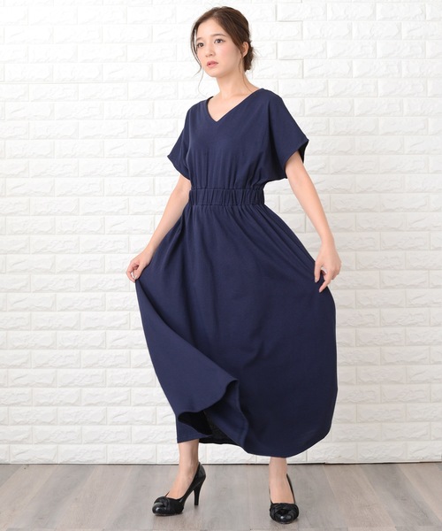 Lace Ladies（レースレディース）の「シンプル無地ウエストシャーリングマキシワンピース（ワンピース・レディース・ブラック/ネイビー/グレー/ベージュ/ブルーグレー/グリーン・FREE）」の6枚目の写真