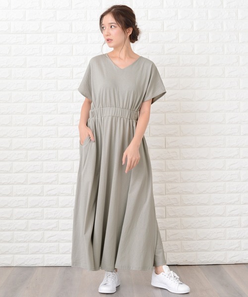 Lace Ladies（レースレディース）の「シンプル無地ウエストシャーリングマキシワンピース（ワンピース・レディース・ブラック/ネイビー/グレー/ベージュ/ブルーグレー/グリーン・FREE）」の3枚目の写真