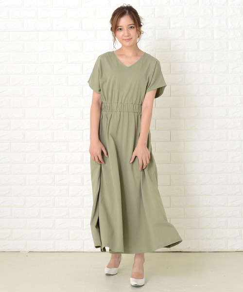 Lace Ladies（レースレディース）の「シンプル無地ウエストシャーリングマキシワンピース（ワンピース・レディース・ブラック/ネイビー/グレー/ベージュ/ブルーグレー/グリーン・FREE）」の5枚目の写真