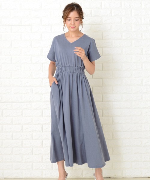 Lace Ladies（レースレディース）の「シンプル無地ウエストシャーリングマキシワンピース（ワンピース・レディース・ブラック/ネイビー/グレー/ベージュ/ブルーグレー/グリーン・FREE）」の4枚目の写真