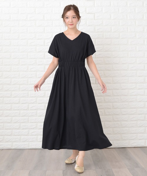 Lace Ladies（レースレディース）の「シンプル無地ウエストシャーリングマキシワンピース（ワンピース・レディース・ブラック/ネイビー/グレー/ベージュ/ブルーグレー/グリーン・FREE）」の18枚目の写真