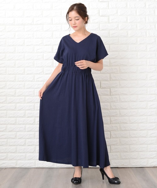 Lace Ladies（レースレディース）の「シンプル無地ウエストシャーリングマキシワンピース（ワンピース・レディース・ブラック/ネイビー/グレー/ベージュ/ブルーグレー/グリーン・FREE）」の7枚目の写真