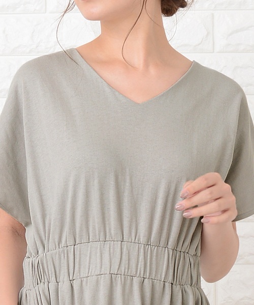 Lace Ladies（レースレディース）の「シンプル無地ウエストシャーリングマキシワンピース（ワンピース・レディース・ブラック/ネイビー/グレー/ベージュ/ブルーグレー/グリーン・FREE）」の8枚目の写真