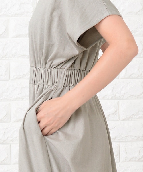 Lace Ladies（レースレディース）の「シンプル無地ウエストシャーリングマキシワンピース（ワンピース・レディース・ブラック/ネイビー/グレー/ベージュ/ブルーグレー/グリーン・FREE）」の11枚目の写真