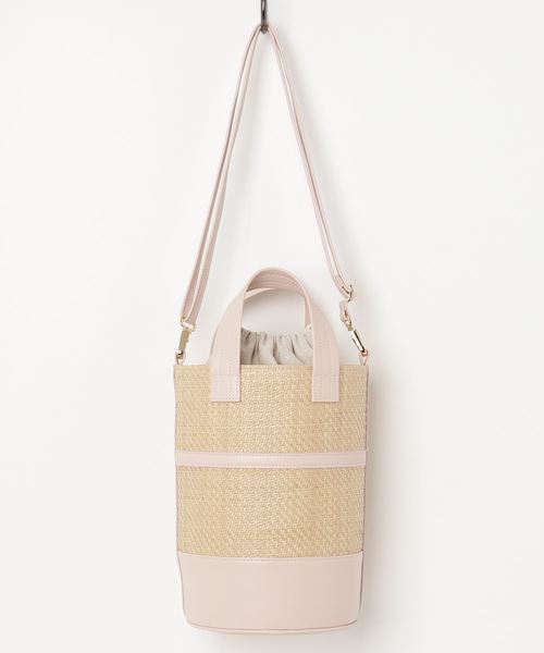 LUDLOW（ラドロー）の「leather-trimmed raffia bucket bag（ショルダーバッグ・レディース・ブラック/ピンク・FREE）」の2枚目の写真