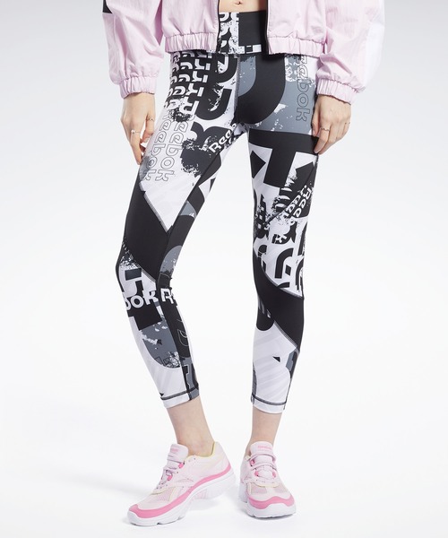 Reebok（リーボック）の「オールオーバー プリント 7/8 タイツ / Meet You There Allover Print 7/8 Tights（レギンス/スパッツ・レディース・ブラック/ターコイズブルー/レッド・XX-LARGE/LARGE/SMALL/X-SMALL/X-LARGE/MEDIUM）」の2枚目の写真