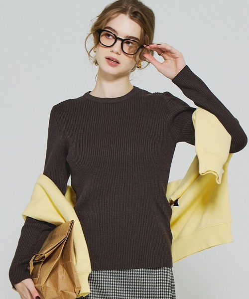 coca（coca）（コカ）の「＼新色追加／極厚クルーネックリブニット（ニット/セーター・レディース・ブラック/ベージュ/アイボリー/グレー/レッド/ネイビー/パープル/ライトブルー/カーキ/チャコール/ライトグレー/A/B/ダークブラウン/その他1/ダークグリーン/ライトベージュ/ワイン・ONE SIZE/S/M/L）」の6枚目の写真