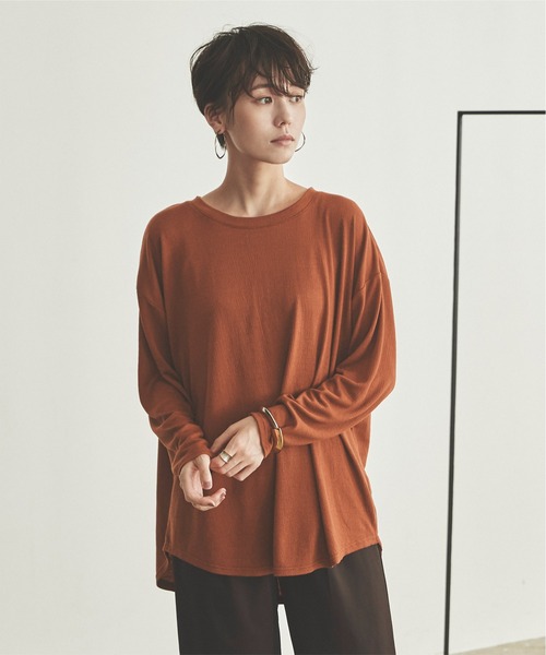 titivate(ティティベイト)の「ワッシャー風シャーリングカットソートップス(Tシャツ/カットソー)」|ブラウン