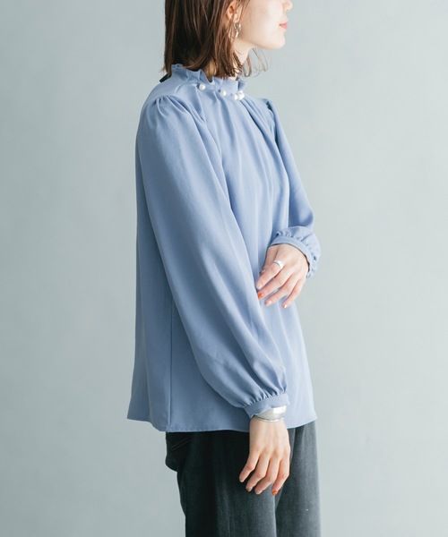 prose verse(プロズヴェール)の「えりパールギャザーネックブラウス(シャツ/ブラウス・レディース・ブラック/ベージュ/サックスブルー・フリ-)」の18枚目の写真