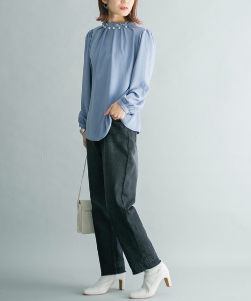 prose verse(プロズヴェール)の「えりパールギャザーネックブラウス(シャツ/ブラウス・レディース・ブラック/ベージュ/サックスブルー・フリ-)」の17枚目の写真