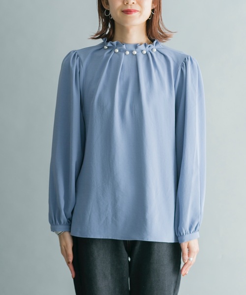 prose verse(プロズヴェール)の「えりパールギャザーネックブラウス(シャツ/ブラウス・レディース・ブラック/ベージュ/サックスブルー・フリ-)」の14枚目の写真