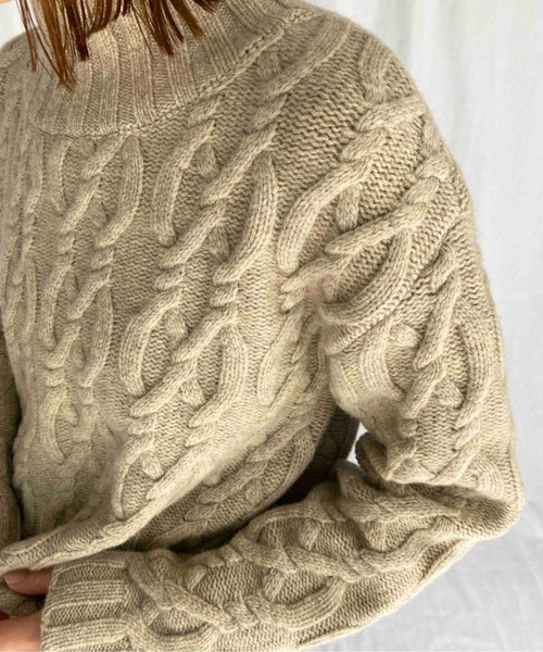 PICCIN（ピッチン）の「【日本製】アラン柄ニット（ニット/セーター・レディース・ベージュ/チャコールグレー・M）」の7枚目の写真