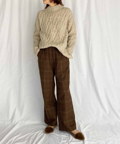 PICCIN（ピッチン）の「【日本製】アラン柄ニット（ニット/セーター・レディース・ベージュ/チャコールグレー・M）」の8枚目の写真