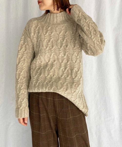 PICCIN（ピッチン）の「【日本製】アラン柄ニット（ニット/セーター・レディース・ベージュ/チャコールグレー・M）」の3枚目の写真