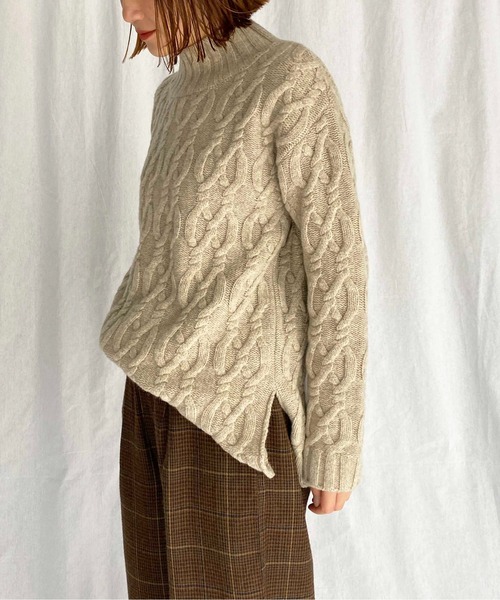 PICCIN（ピッチン）の「【日本製】アラン柄ニット（ニット/セーター・レディース・ベージュ/チャコールグレー・M）」の5枚目の写真