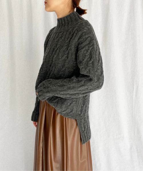 PICCIN（ピッチン）の「【日本製】アラン柄ニット（ニット/セーター・レディース・ベージュ/チャコールグレー・M）」の12枚目の写真