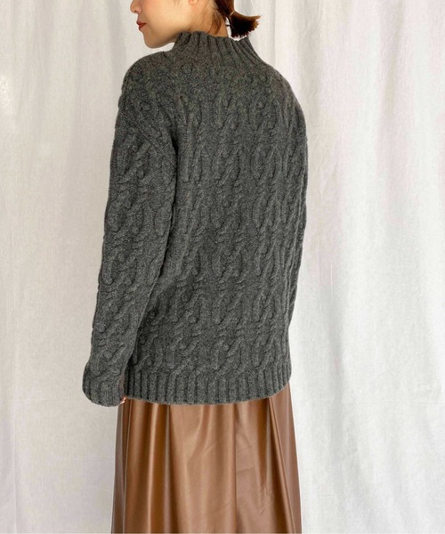 PICCIN（ピッチン）の「【日本製】アラン柄ニット（ニット/セーター・レディース・ベージュ/チャコールグレー・M）」の13枚目の写真