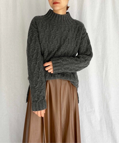 PICCIN（ピッチン）の「【日本製】アラン柄ニット（ニット/セーター・レディース・ベージュ/チャコールグレー・M）」の14枚目の写真