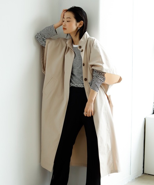 Birthday room（バースデイルーム）の「シャークスキンロングスプリングオーバーサイズトレンチポンチョ（トレンチコート・レディース・ブラック/ベージュ/ライトベージュ/グレイッシュベージュ・FREE）」の3枚目の写真