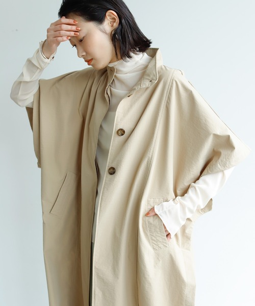 Birthday room（バースデイルーム）の「シャークスキンロングスプリングオーバーサイズトレンチポンチョ（トレンチコート・レディース・ブラック/ベージュ/ライトベージュ/グレイッシュベージュ・FREE）」の12枚目の写真