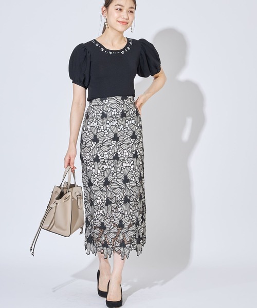 配色フラワーレースタイトスカート≪toccoclosetluxe≫