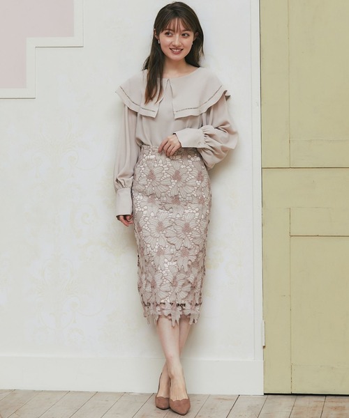 配色フラワーレースタイトスカート≪toccoclosetluxe≫