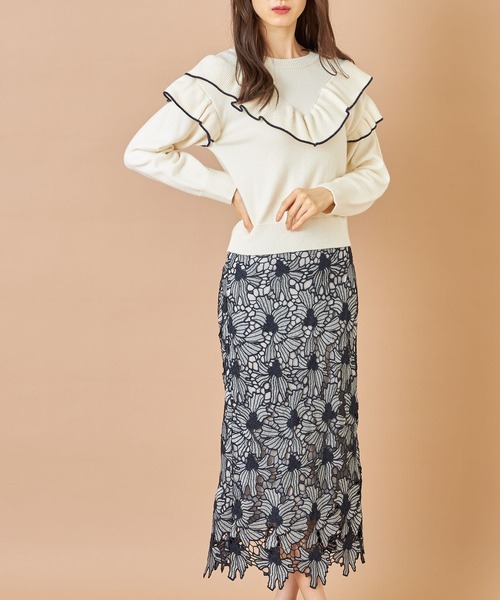 配色フラワーレースタイトスカート≪toccoclosetluxe≫
