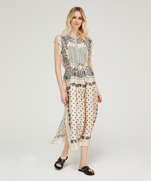 セール ワンピース ドレス バンダナプリントサテンノースリーブカフタンワンピース ワンピース ワンピース Sisley シスレー のファッション