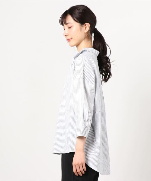 NAVY(ネイビー)の「ミント レーヨン リネン長袖スキッパーブラウス(シャツ/ブラウス・レディース・ホワイト/ストライプ/ブラウン/グリーン・フリー)」の5枚目の写真