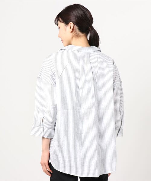 NAVY(ネイビー)の「ミント レーヨン リネン長袖スキッパーブラウス(シャツ/ブラウス・レディース・ホワイト/ストライプ/ブラウン/グリーン・フリー)」の6枚目の写真