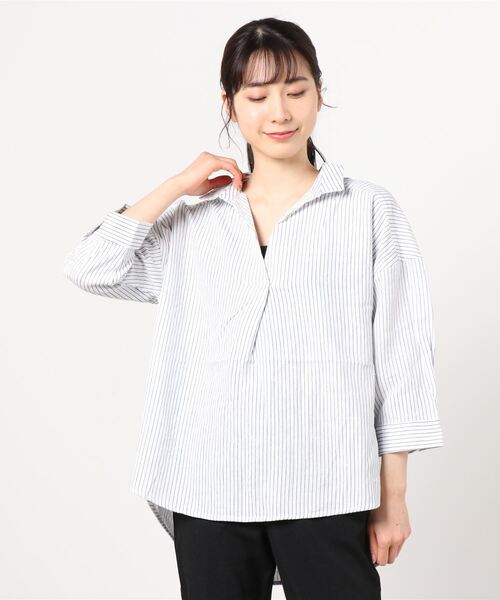 NAVY(ネイビー)の「ミント レーヨン リネン長袖スキッパーブラウス(シャツ/ブラウス・レディース・ホワイト/ストライプ/ブラウン/グリーン・フリー)」の18枚目の写真