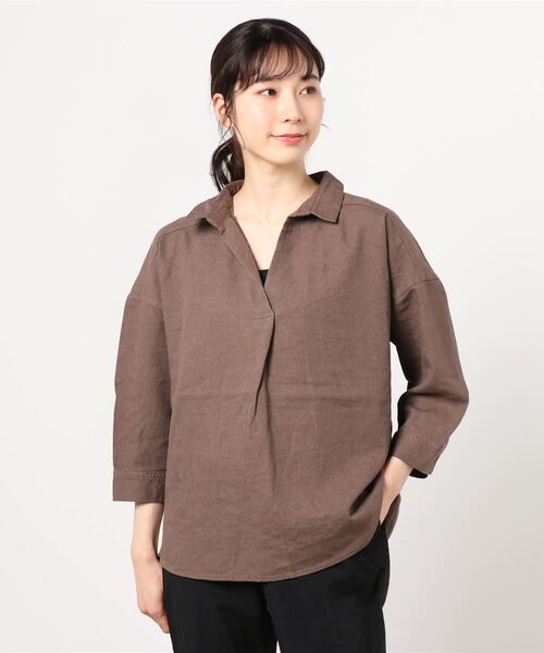 NAVY(ネイビー)の「ミント レーヨン リネン長袖スキッパーブラウス(シャツ/ブラウス・レディース・ホワイト/ストライプ/ブラウン/グリーン・フリー)」の20枚目の写真