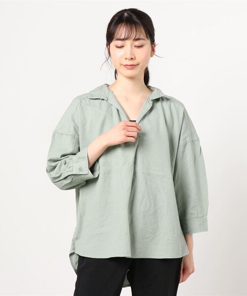 NAVY(ネイビー)の「ミント レーヨン リネン長袖スキッパーブラウス(シャツ/ブラウス・レディース・ホワイト/ストライプ/ブラウン/グリーン・フリー)」の21枚目の写真