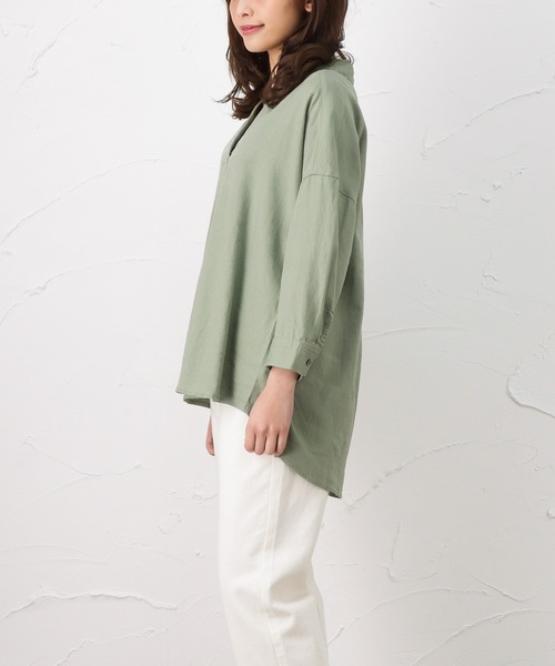 NAVY(ネイビー)の「ミント レーヨン リネン長袖スキッパーブラウス(シャツ/ブラウス・レディース・ホワイト/ストライプ/ブラウン/グリーン・フリー)」の9枚目の写真