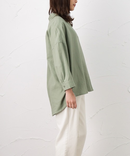 NAVY(ネイビー)の「ミント レーヨン リネン長袖スキッパーブラウス(シャツ/ブラウス・レディース・ホワイト/ストライプ/ブラウン/グリーン・フリー)」の10枚目の写真