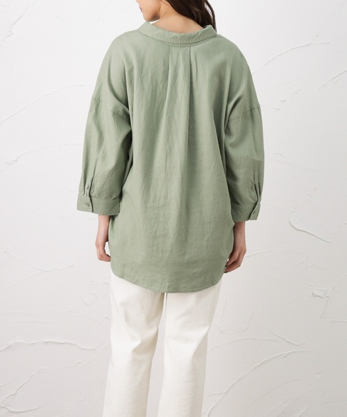 NAVY(ネイビー)の「ミント レーヨン リネン長袖スキッパーブラウス(シャツ/ブラウス・レディース・ホワイト/ストライプ/ブラウン/グリーン・フリー)」の11枚目の写真