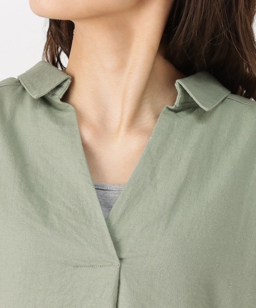 NAVY(ネイビー)の「ミント レーヨン リネン長袖スキッパーブラウス(シャツ/ブラウス・レディース・ホワイト/ストライプ/ブラウン/グリーン・フリー)」の12枚目の写真