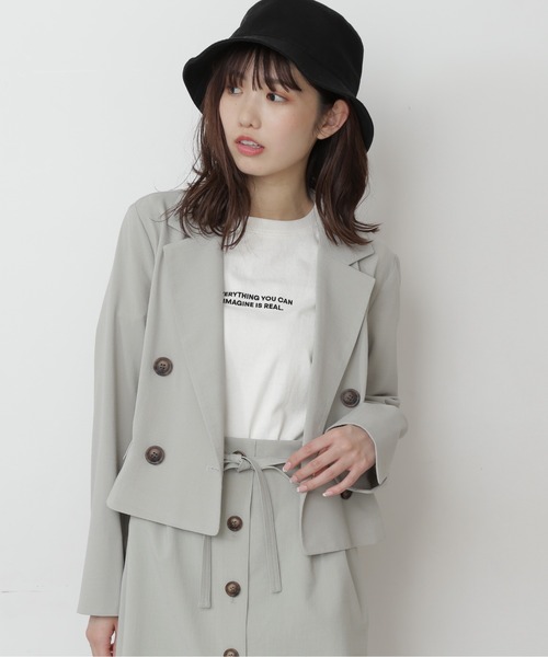 FREE'S MART（フリーズマート）の「【Sシリーズ対応】◆麻調合繊短丈ジャケット（テーラードジャケット・レディース・ホワイト/ベージュ/ブラウン/グリーン・SMALL/MEDIUM）」の6枚目の写真