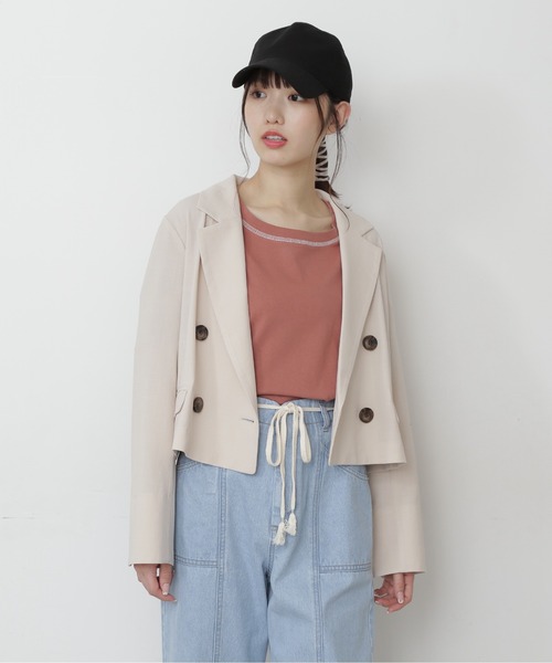 FREE'S MART（フリーズマート）の「【Sシリーズ対応】◆麻調合繊短丈ジャケット（テーラードジャケット・レディース・ホワイト/ベージュ/ブラウン/グリーン・SMALL/MEDIUM）」の11枚目の写真