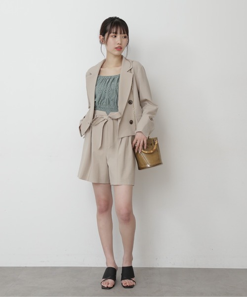 FREE'S MART（フリーズマート）の「【Sシリーズ対応】◆麻調合繊短丈ジャケット（テーラードジャケット・レディース・ホワイト/ベージュ/ブラウン/グリーン・SMALL/MEDIUM）」の12枚目の写真