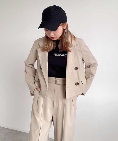 FREE'S MART（フリーズマート）の「【Sシリーズ対応】◆麻調合繊短丈ジャケット（テーラードジャケット・レディース・ホワイト/ベージュ/ブラウン/グリーン・SMALL/MEDIUM）」の15枚目の写真