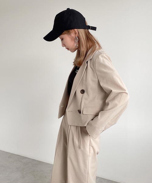 FREE'S MART（フリーズマート）の「【Sシリーズ対応】◆麻調合繊短丈ジャケット（テーラードジャケット・レディース・ホワイト/ベージュ/ブラウン/グリーン・SMALL/MEDIUM）」の16枚目の写真